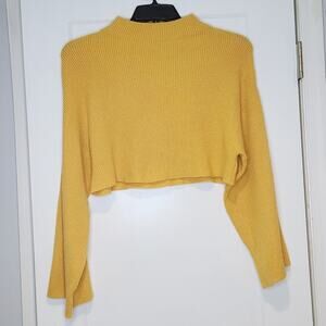 TWIIN Yellow Ribbed Oversized Cropped Mock Neck Sweater XS